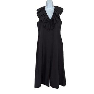Anthropologie Maria Stanley Women's Gray Ruffled Neckline Wide Leg Jumpsuit S